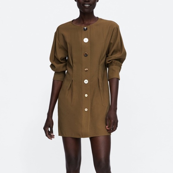 zara khaki pleated dress ZARA NWT $159 WOMAN PLEATED WRINKLED DRESS ZW COLLECTION LIGHT KHAKI 2488/331